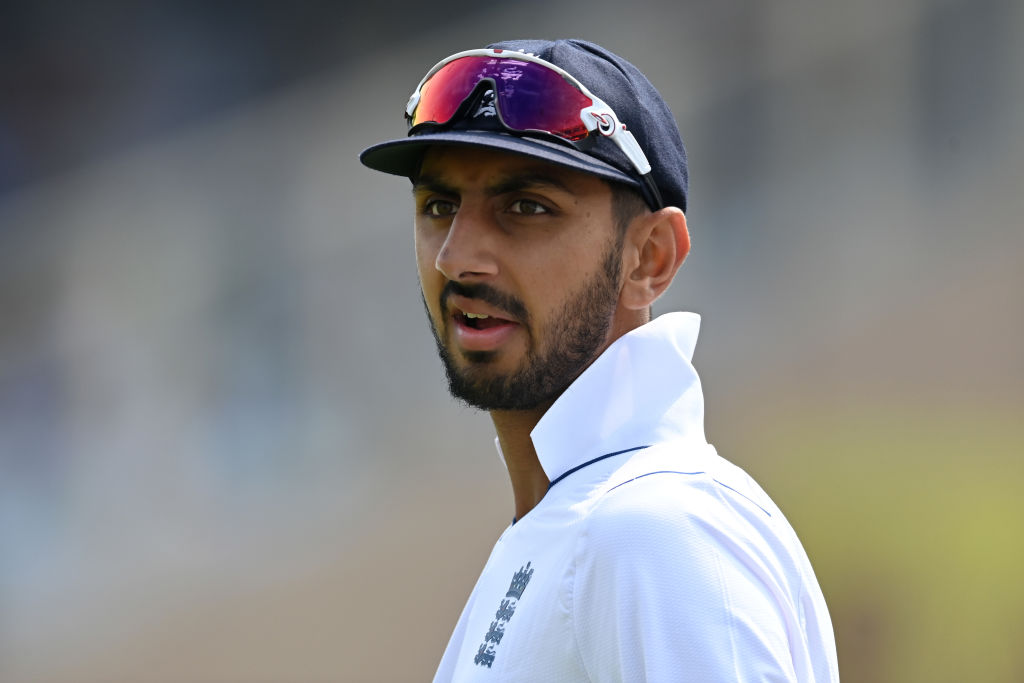 RANCHI, INDIA - FEBRUARY 25: Shoaib Bashir of England during day three of the 4th Test Match between India and England at JSCA International Stadium Complex on February 25, 2024 in Ranchi, India. (Photo by Gareth Copley/Getty Images)