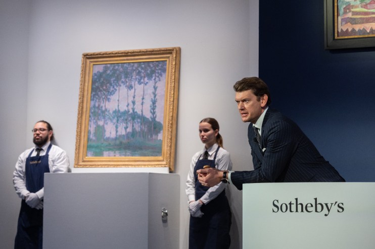 Sotheby's Auctioneer Michael Macaulay during the Modern Evening Auction, November 2023
