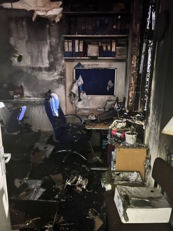 Burnt out inside of Mike Freer's office following an arson attack, which led to him stepping down