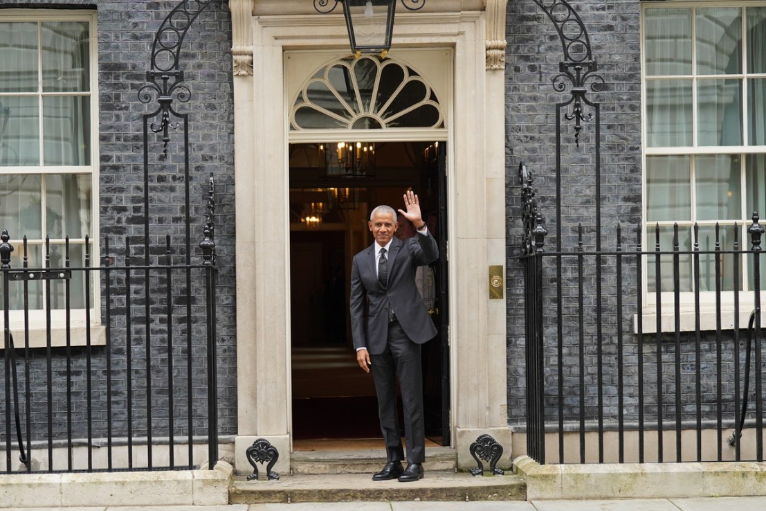Barack Obama outside No10 Downing Street where he visited Rishi Sunak. Photo: PA