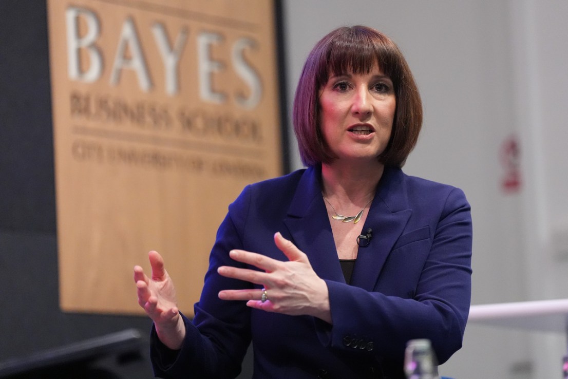 Shadow chancellor Rachel Reeves delivers the Mais lecture at the Bayes Business School, at the City University of London. Photo: PA