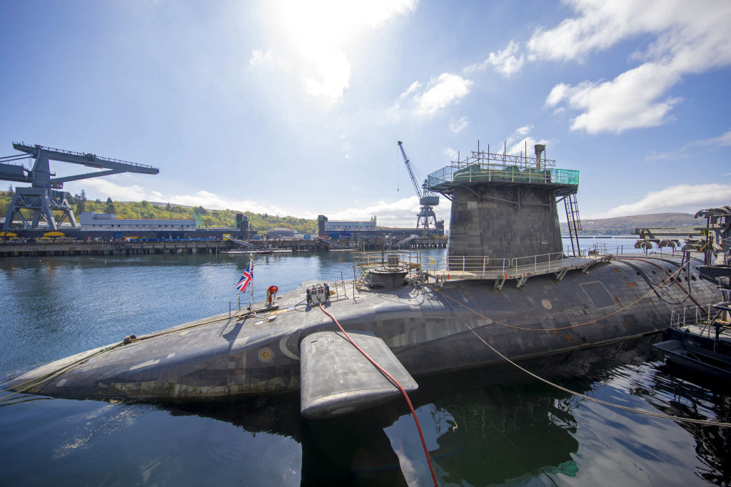 Vanguard-class submarine HMS Vigilant, one of the UK's four nuclear warhead-carrying submarines at HM Naval Base Clyde, Faslane, west of Glasgow, Scotland on April 29, 2019. - A tour of the submarine was arranged to mark fifty years of the continuous, at sea nuclear deterrent. (Photo by James Glossop / POOL / AFP) (Photo by JAMES GLOSSOP/POOL/AFP via Getty Images)