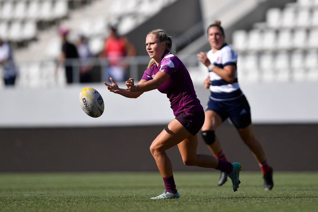 Jodie Ounsley in action during the Women's 7S Rugby World Cup Qualifier game between England and Czech Republic, Arcul de Triumf stadium, Bucharest, Romania, Sunday 17 July 2022. (Photo by Alex Nicodim/NurPhoto via Getty Images)