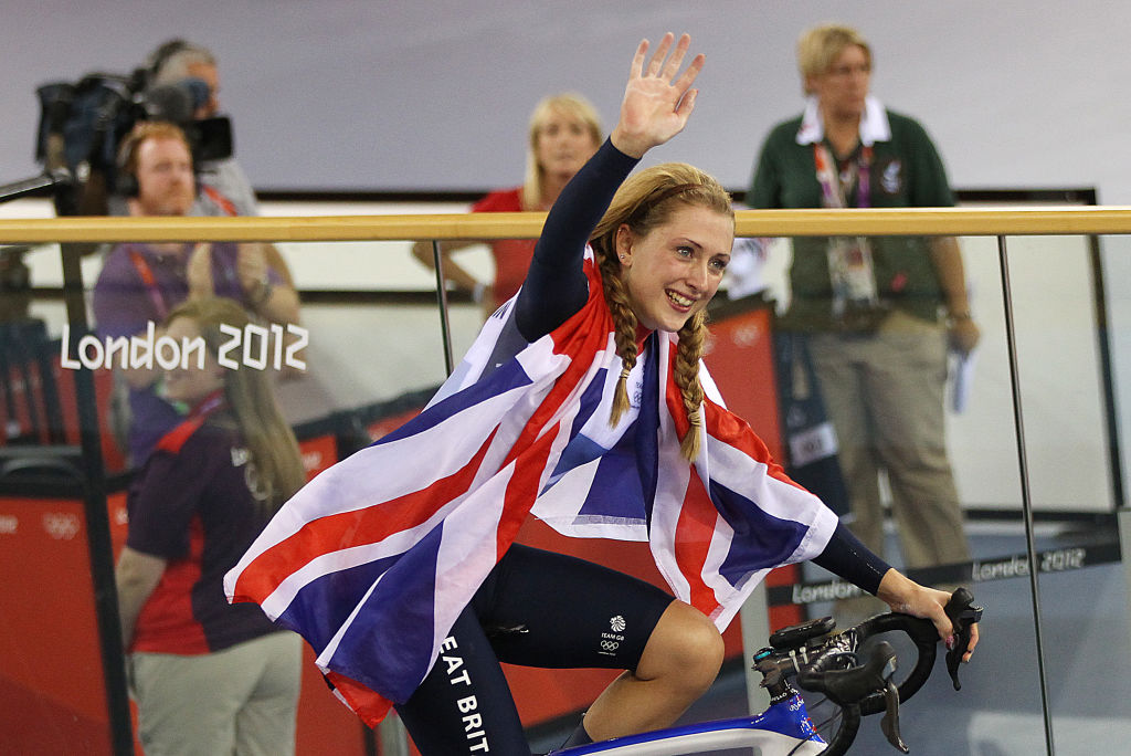 LONDON, ENGLAND - AUGUST 07: Laura Trott of Great Britain celebrates winning the Gold medal in the Women's Omnium Track Cycling 500m Time Trial on Day 11 of the London 2012 Olympic Games at Velodrome on August 7, 2012 in London, England. (Photo by Ian MacNicol/Getty Images)