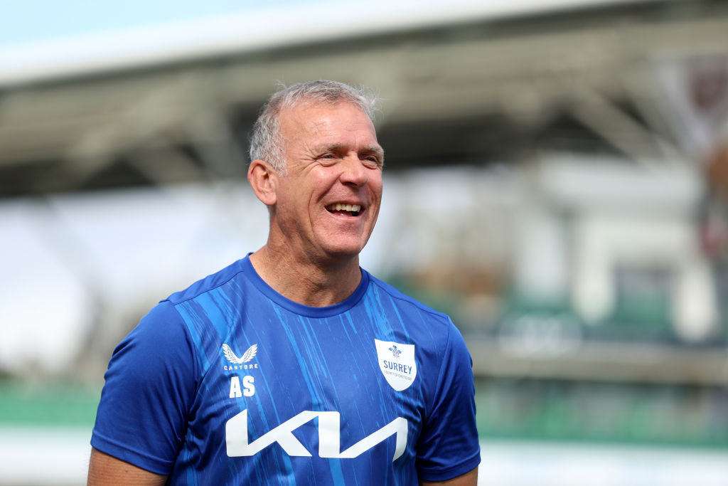 LONDON, ENGLAND - AUGUST 11: Surrey Director of Cricket Alec Stewart looks on ahead of the Metro Bank One Day Cup match between Surrey and Kent Spitfires at The Kia Oval on August 11, 2023 in London, England. (Photo by Ben Hoskins/Getty Images for Surrey CCC)