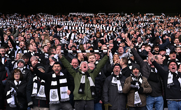 SUNDERLAND, ENGLAND - JANUARY 06: Newcastle United fans support their team during the Emirates FA Cup Third Round match between Sunderland and Newcastle United  at Stadium of Light on January 06, 2024 in Sunderland, England. (Photo by Stu Forster/Getty Images)