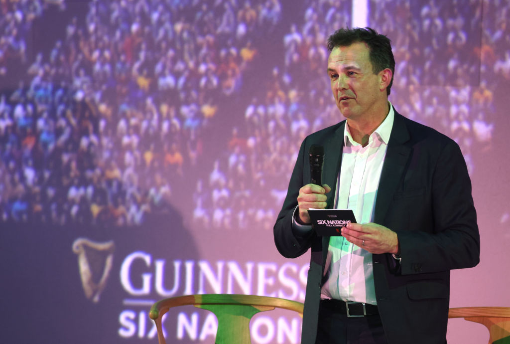 LONDON, ENGLAND - JANUARY 15: Six Nations CEO Tom Harrison introduces the world premiere of the Netflix documentary "Six Nations: Full Contact" at Frameless on January 15, 2024 in London, England. (Photo by Mike Marsland/Getty Images for Six Nations)