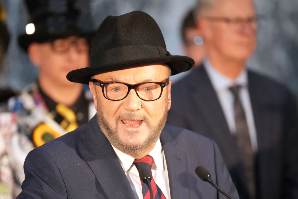 Workers Party of Britain candidate George Galloway speaks after being declared the winner in the Rochdale by-election on February 29, 2024  (Photo by Christopher Furlong/Getty Images)