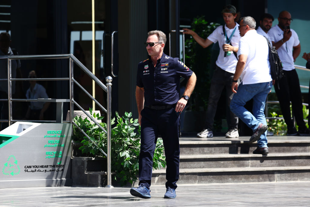 JEDDAH, SAUDI ARABIA - MARCH 07: Oracle Red Bull Racing Team Principal Christian Horner leaves a meeting in the F1 offices prior to practice ahead of the F1 Grand Prix of Saudi Arabia at Jeddah Corniche Circuit on March 07, 2024 in Jeddah, Saudi Arabia. (Photo by Clive Rose/Getty Images)