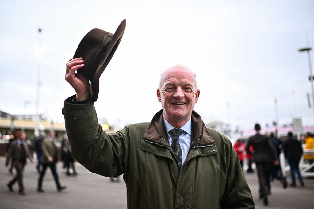 Gloucestershire , United Kingdom - 13 March 2024; Trainer Willie Mullins, who had his hundreth Cheltenham winner, on day two of the Cheltenham Racing Festival at Prestbury Park in Cheltenham, England. (Photo By Harry Murphy/Sportsfile via Getty Images)