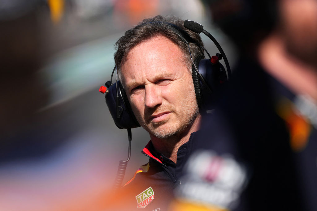 Red Bull Racing team principal Christian Horner looks on during the qualifying session of the Formula One Australian Grand Prix at the Albert Park Circuit in Melbourne on March 23, 2024. (Photo by Scott Barbour / POOL / AFP) / -- IMAGE RESTRICTED TO EDITORIAL USE - STRICTLY NO COMMERCIAL USE -- (Photo by SCOTT BARBOUR/POOL/AFP via Getty Images)