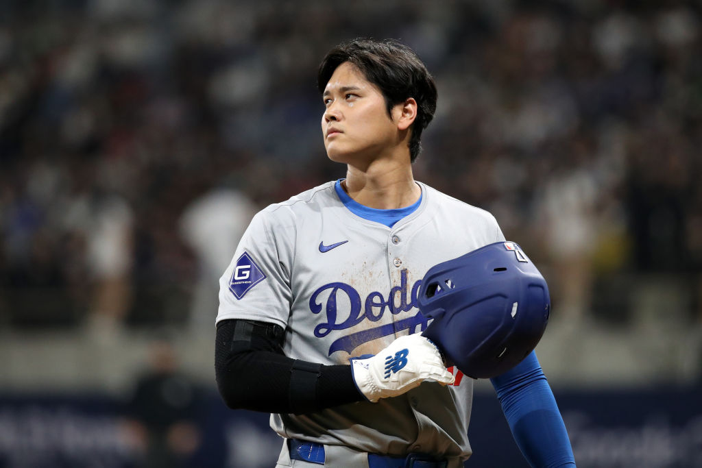SEOUL, SOUTH KOREA - MARCH 20: Shohei Ohtani #17 of the Los Angeles Dodgers reacts after the 3rd inning during the 2024 Seoul Series game between Los Angeles Dodgers and San Diego Padres at Gocheok Sky Dome on March 20, 2024 in Seoul, South Korea. (Photo by Chung Sung-Jun/Getty Images)