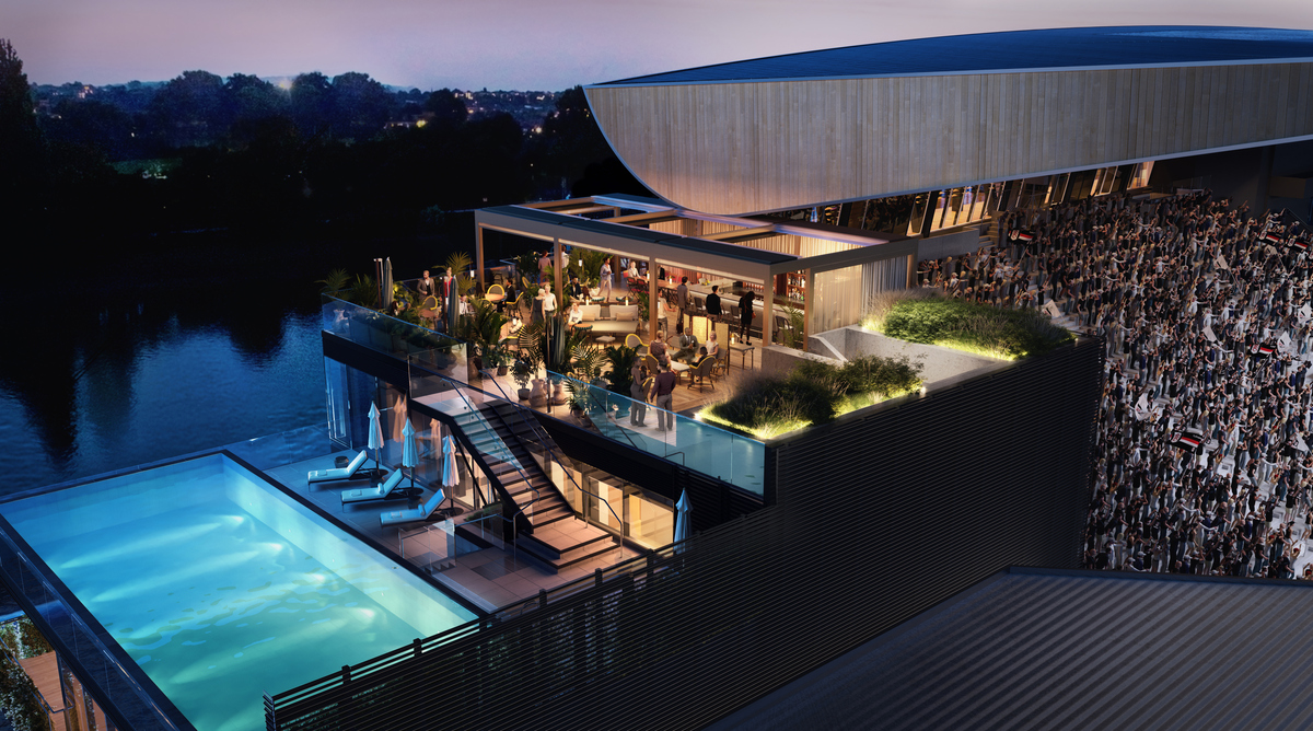 The new Riverside Stand at Fulham's Craven Cottage boasts a rooftop swimming pool