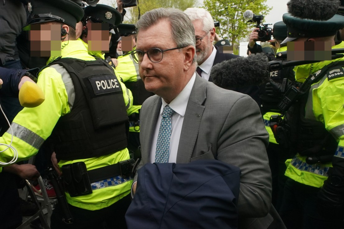 Former DUP leader Sir Jeffrey Donaldson has been released on continuing bail after he appeared in court to face a number of historical sex charges, including one count of rape. Photo: PA