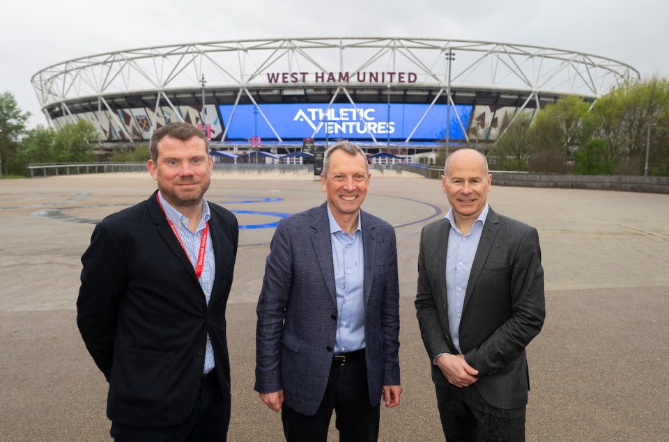 Paul Foster of the Great Run Company; Jack Buckner of UK Athletics; and Hugh Brasher of London Marathon Events launch Athletic Ventures. Photo: Andrew Baker