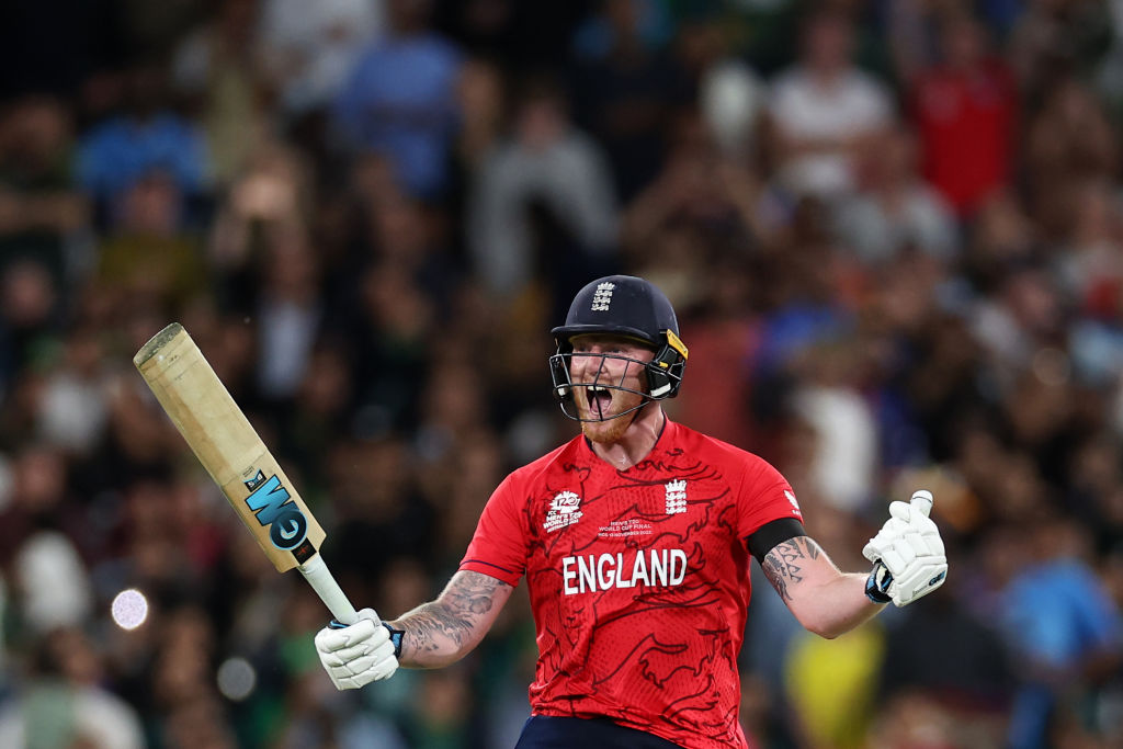 MELBOURNE, AUSTRALIA - NOVEMBER 13: Ben Stokes of England celebrates victory following during the ICC Men's T20 World Cup Final match between Pakistan and England at the Melbourne Cricket Ground on November 13, 2022 in Melbourne, Australia. (Photo by Cameron Spencer/Getty Images)
