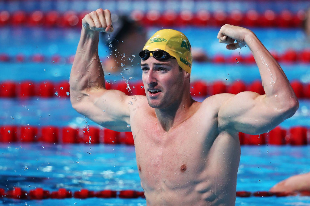 BARCELONA, SPAIN - AUGUST 01:  James Magnussen of Australia celebrates winning the Swimming Men's Freestyle 100m Final on day thirteen of the 15th FINA World Championships at Palau Sant Jordi on August 1, 2013 in Barcelona, Spain.  (Photo by Quinn Rooney/Getty Images)