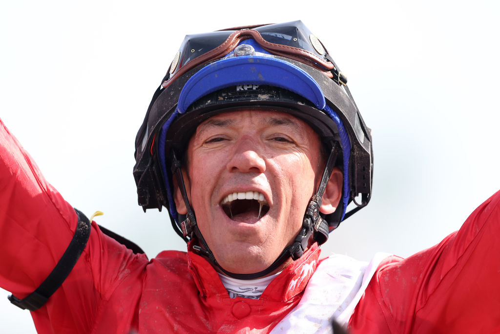 ARCADIA, CALIFORNIA - NOVEMBER 04:  Lanfranco Dettori aboard Inspiral of Great Britain celebrates after winning the Maker's Mark Breeders' Cup Filly and Mare Turf race at Santa Anita Park on November 04, 2023 in Arcadia, California. (Photo by Sean M. Haffey/Getty Images)