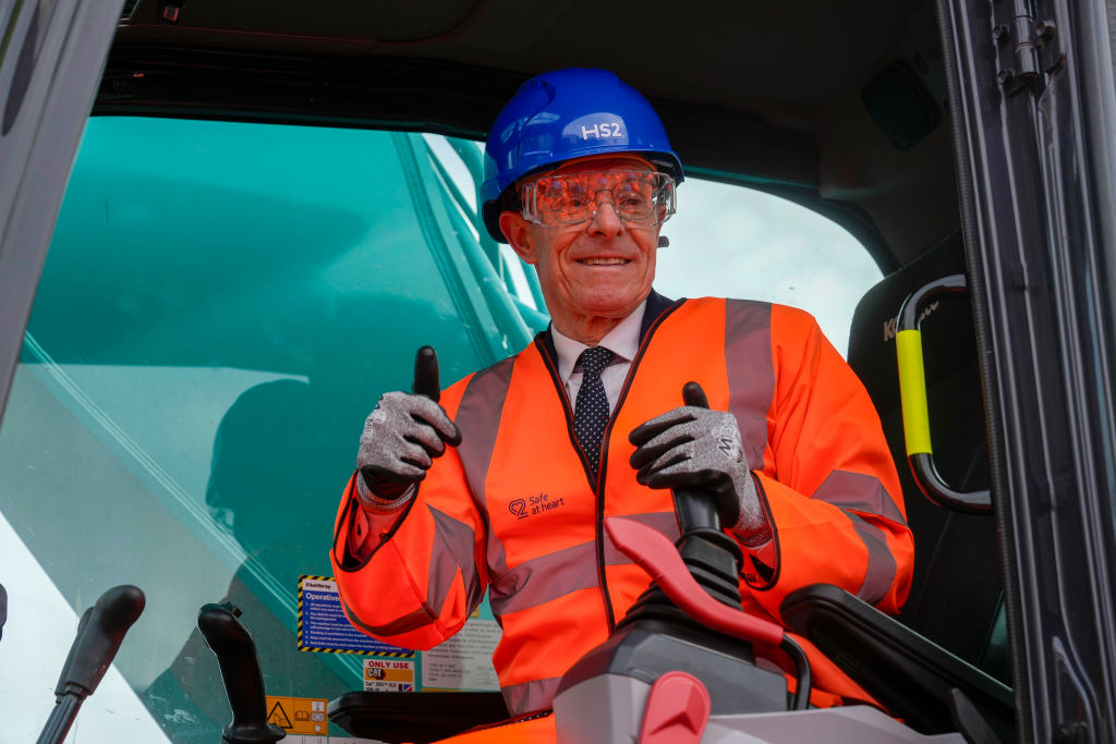 BIRMINGHAM, ENGLAND - JANUARY 24: West Midlands Mayor Andy Street poses for photographs during a visit to the construction site of Birmingham High Speed 2 rail station at Curzon Street on January 24, 2024 in Birmingham, England. (Photo by Christopher Furlong/Getty Images)