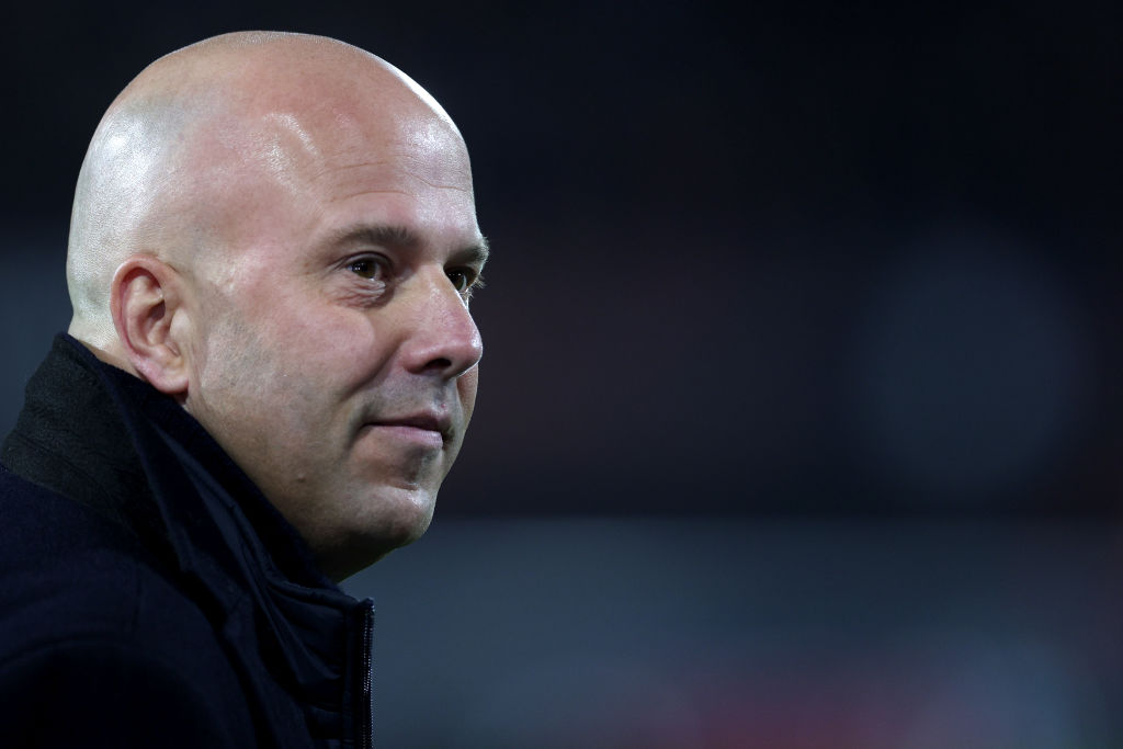ROTTERDAM, NETHERLANDS - FEBRUARY 15: Arne Slot, Head Coach of Feyenoord, looks on prior to the UEFA Europa League 2023/24 Knockout Round Play-offs First Leg match between Feyenoord and AS Roma at Feyenoord Stadium on February 15, 2024 in Rotterdam, Netherlands. (Photo by Dean Mouhtaropoulos/Getty Images)