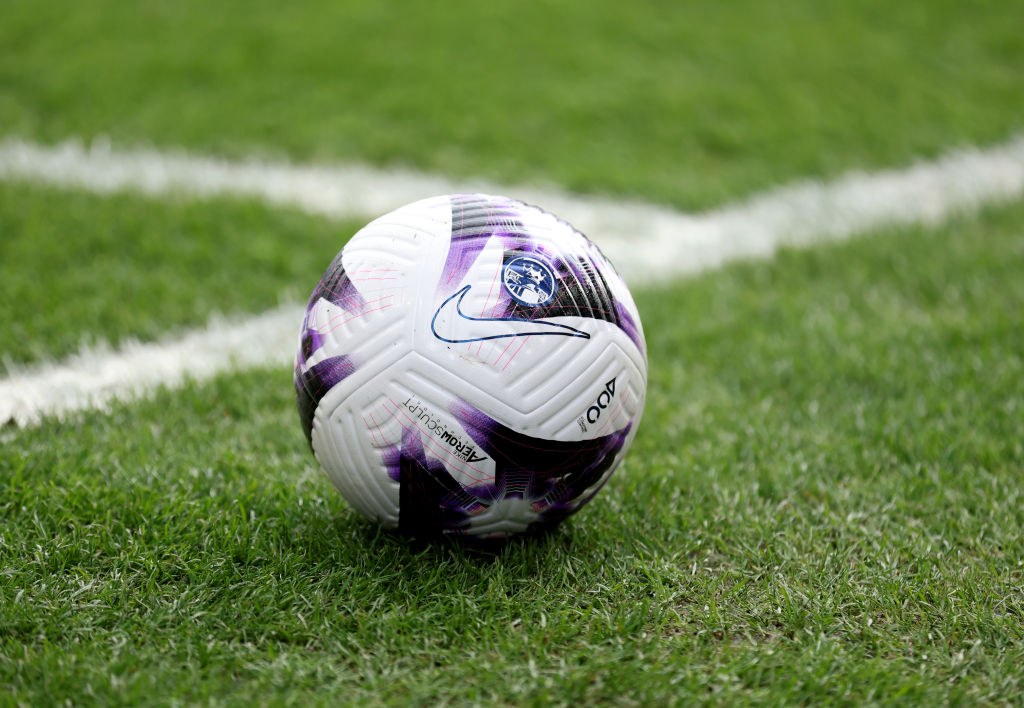 NOTTINGHAM, ENGLAND - MARCH 02: A detailed view of the Nike Flight 2024 Premier League match ball prior to the Premier League match between Nottingham Forest and Liverpool FC at the City Ground on March 02, 2024 in Nottingham, England. (Photo by Catherine Ivill/Getty Images)