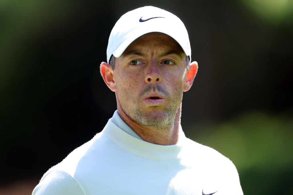 AUGUSTA, GEORGIA - APRIL 12: Rory McIlroy of Northern Ireland looks on from the fifth tee during the second round of the 2024 Masters Tournament at Augusta National Golf Club on April 12, 2024 in Augusta, Georgia. (Photo by Andrew Redington/Getty Images)