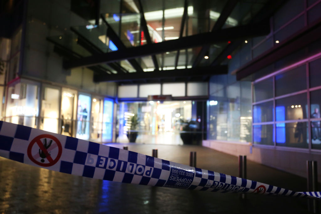 BONDI JUNCTION, AUSTRALIA - APRIL 13: NSW police tape surrounds the entrance to Westfield Bondi Junction on Oxford Street on April 13, 2024 in Bondi Junction, Australia. Five victims, plus the offender, are confirmed dead following an incident at Westfield Shopping Centre in Bondi Junction, Sydney. (Photo by Lisa Maree Williams/Getty Images)