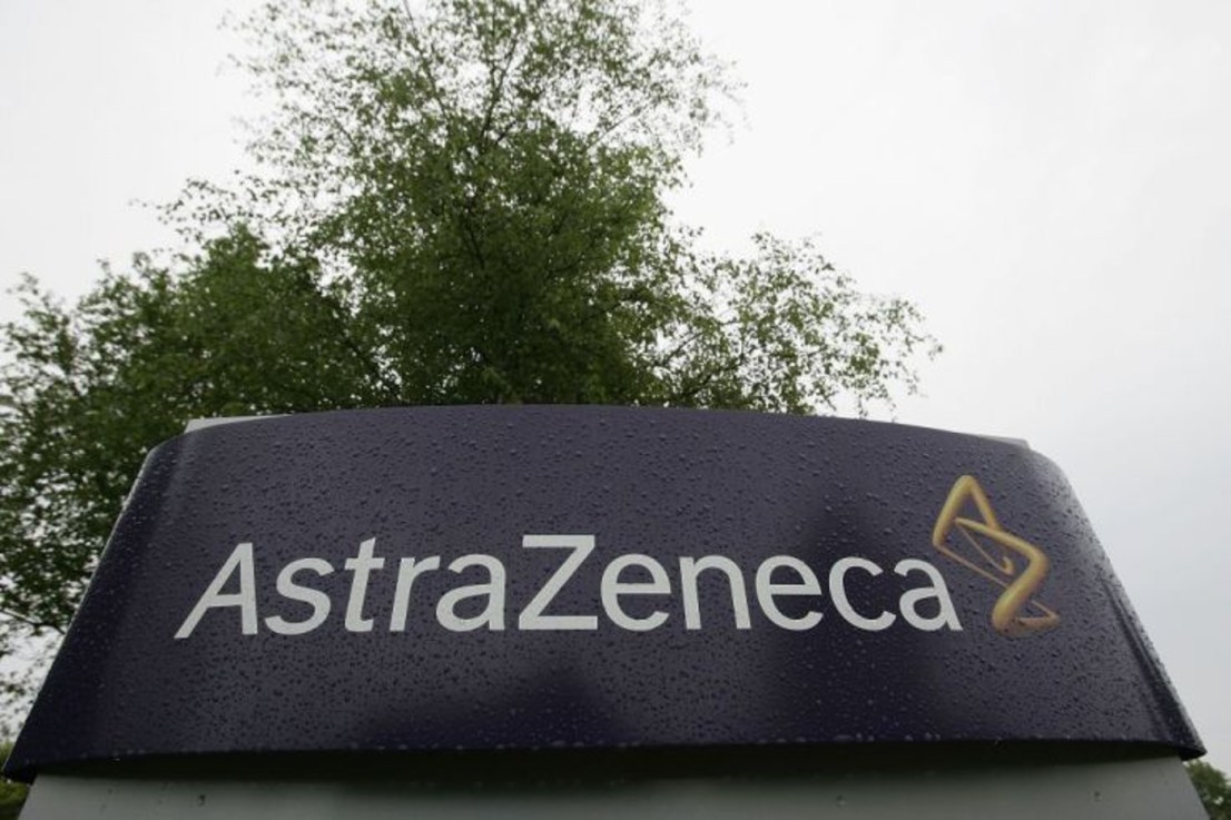A company logo is seen at the AstraZeneca 
