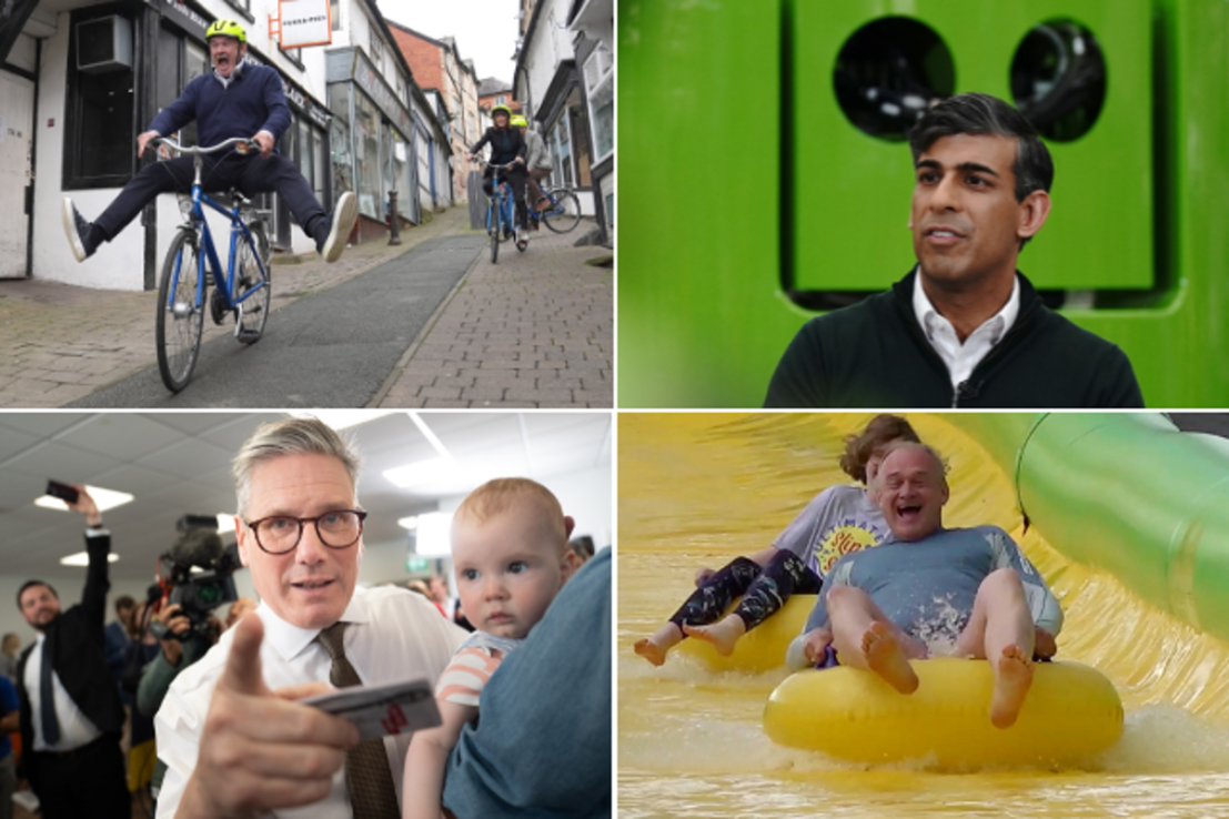 Clockwise from top left: Ed Davey, Rishi Sunak, Ed Davey, Keir Starmer. Photos: PA