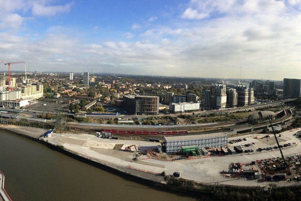 Aerial view of Crossrail's eastern tunnelling site at Limmo Penninsula near Canning Town

