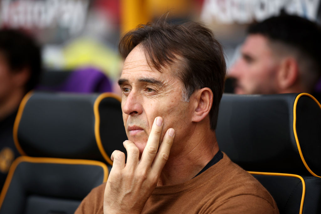 WOLVERHAMPTON, ENGLAND - AUGUST 02: Julen Lopetegui, Manager of Wolverhampton Wanderers, looks on prior to the pre-season friendly match between Wolverhampton Wanderers and Luton Town at Molineux on August 02, 2023 in Wolverhampton, England. (Photo by Eddie Keogh/Getty Images)