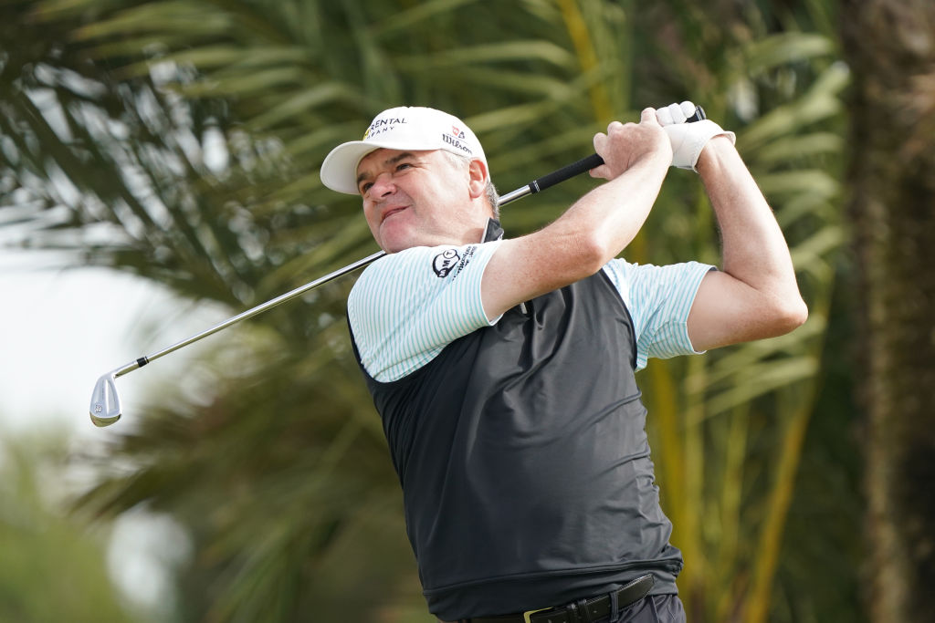 CARTAGENA, SPAIN - NOVEMBER 02: Paul Lawrie of Scotland in action during the Pro-Am prior to the Farmfoods European Senior Masters on the South Course at La Manga Club on November 02, 2023 in Cartagena, Spain. (Photo by Phil Inglis/Getty Images)
