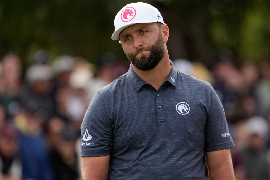 ADELAIDE, AUSTRALIA - APRIL 26: Jon Rahm of Legion XIII on the 12th hole reacts after missing his putt during LIV Adelaide at The Grange Golf Club on April 26, 2024 in Adelaide, Australia. (Photo by Asanka Ratnayake/Getty Images)