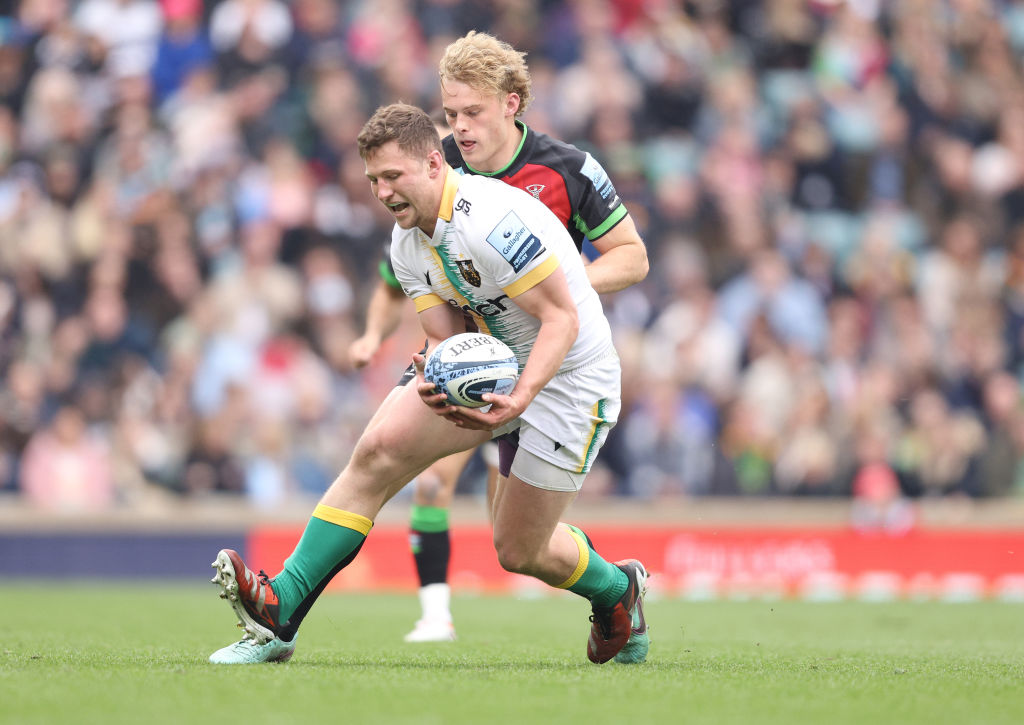 LONDON, ENGLAND - APRIL 27:  Matthew Arden of Northampton Saints runs with the ball during the Gallagher Premiership Rugby match between Harlequins and Northampton Saints at Twickenham Stadium on April 27, 2024 in London, England. (Photo by Warren Little/Getty Images)