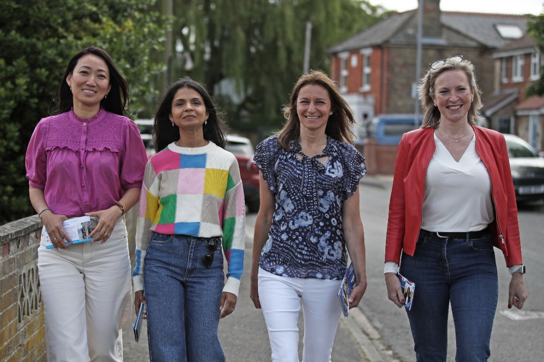 From left, Lucia Hunt wife of Jeremy Hunt; Akshata Murty wife of Rishi Sunak, secretary of state for culture, media, and sport, Lucy Frazer and Susie Cleverly wife of James Cleverly on the campaign trail. Photo: PA