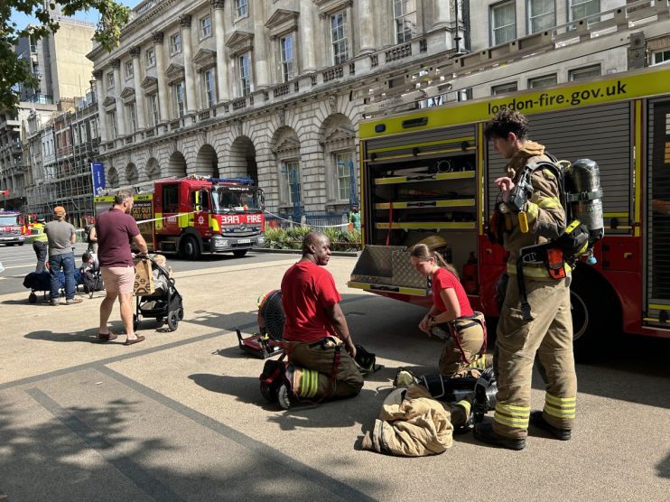 Firefighters outside Somerset House in central London. Credit: Pol Allingham/PA Wire