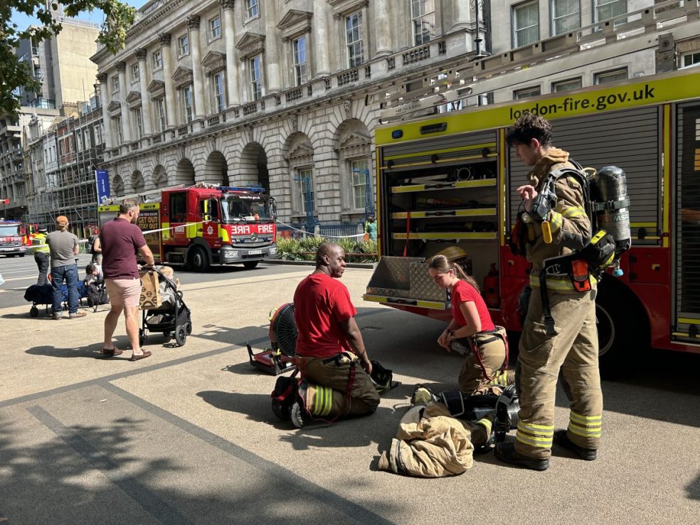 Firefighters outside Somerset House in central London. Credit: Pol Allingham/PA Wire