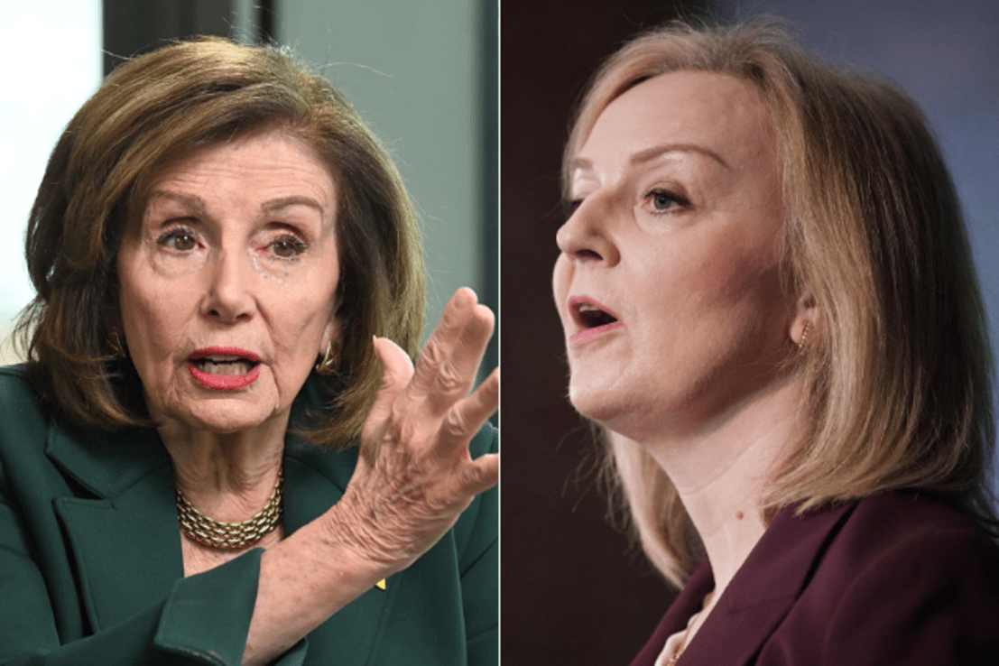 Nancy Pelosi has criticised Liz Truss for claiming the “world was safer” under Donald Trump’s presidency. Photos: PA