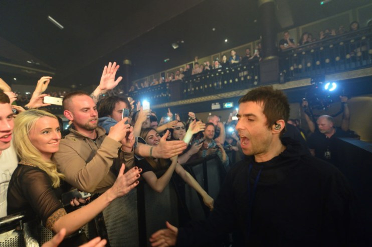 Liam Gallagher greets fans at The O2 Ritz Manchester on May 30, 2017 in Manchester, England.