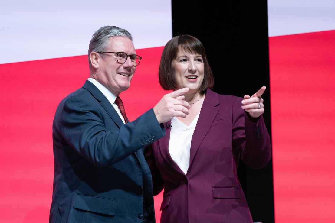 Prime Minister Keir Starmer congratulates Chancellor of the Exchequer, Rachel Reeves after she addressed the Labour Party Conference in Liverpool. Photo credit: Stefan Rousseau/PA Wire