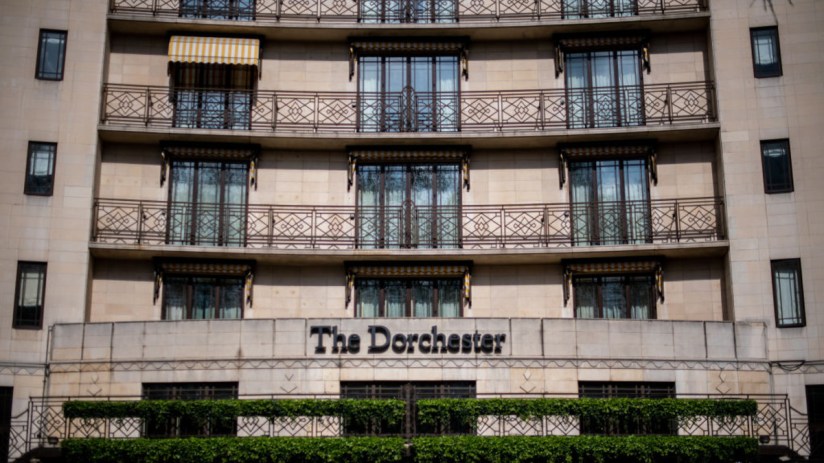 The front entrance of The Dorchester which is owned by the Sultan of Brunei. (Photo by Chris J Ratcliffe/Getty Images)