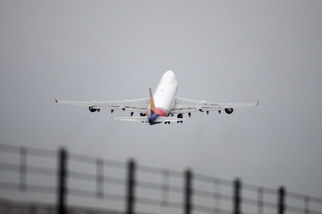 An aircraft departs from Stansted Airport. (Photo by Gareth Cattermole/Getty Images)