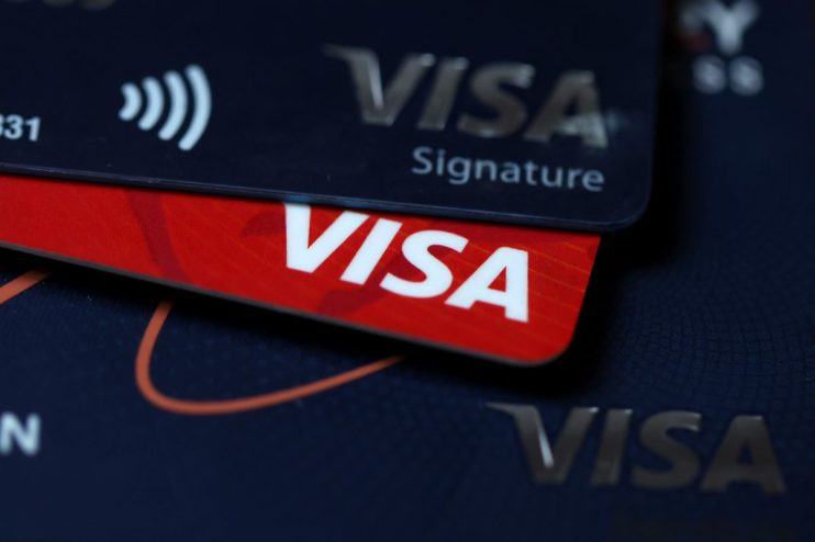 SAN ANSELMO, CALIFORNIA - FEBRUARY 07: In this photo illustration, Visa credit cards are displayed on February 07, 2024 in San Anselmo, California. According to a report by the Federal Reserve Bank of New York, credit card debt in the United States has reached $1.13 trillion. (Photo Illustration by Justin Sullivan/Getty Images)