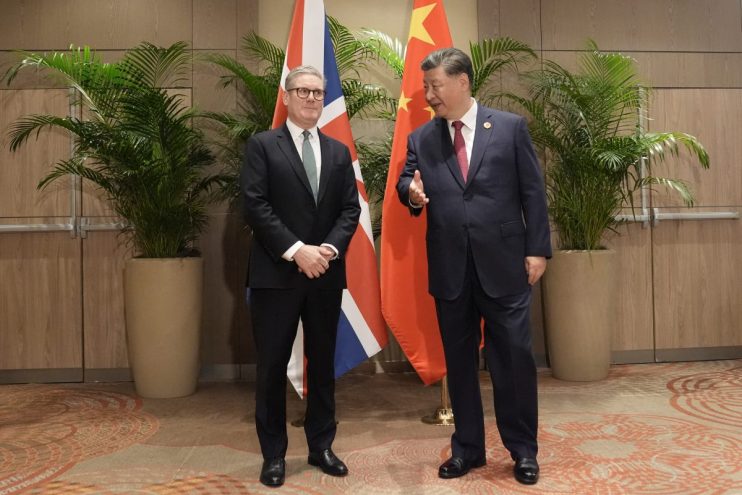 RIO DE JANEIRO, BRAZIL - NOVEMBER 18: UK Prime Minister Sir Keir Starmer during a bilateral meeting with President Xi Jinping of China, at the Sheraton Hotel, as he attends the G20 summit in on November 18, 2024 in Rio de Janeiro, Brazil. Keir Starmer is attending his first G20 Summit since he was elected Prime Minister of the UK. He is expected to hold talks with President Xi Jinping of China, the first time a UK PM has done so for six years. (Photo by Stefan Rousseau - WPA Pool/Getty Images)
