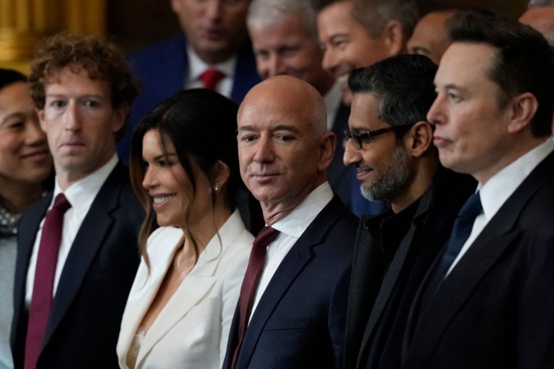  Guests including Mark Zuckerberg, Lauren Sanchez, Jeff Bezos, Sundar Pichai and Elon Musk attend the Inauguration of Donald J. Trump in the U.S. Capitol Rotunda on January 20, 2025 in Washington, DC. Donald Trump takes office for his second term as the 47th president of the United States. (Photo by Julia Demaree Nikhinson - Pool/Getty Images)