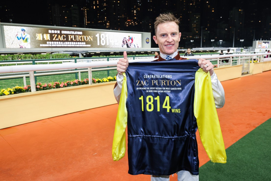 Zac Purton became Hong Kong's most successful jockey in history on Wednesday with 1,814 career wins.
