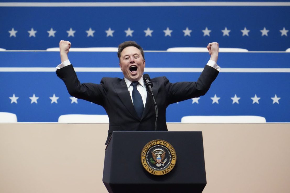 WASHINGTON, DC - JANUARY 20: Tesla, SpaceX and X CEO Elon Musk arrives to speak during an inauguration event at Capital One Arena on January 20, 2025 in Washington, DC. Donald Trump takes office for his second term as the 47th president of the United States. (Photo by Christopher Furlong/Getty Images)