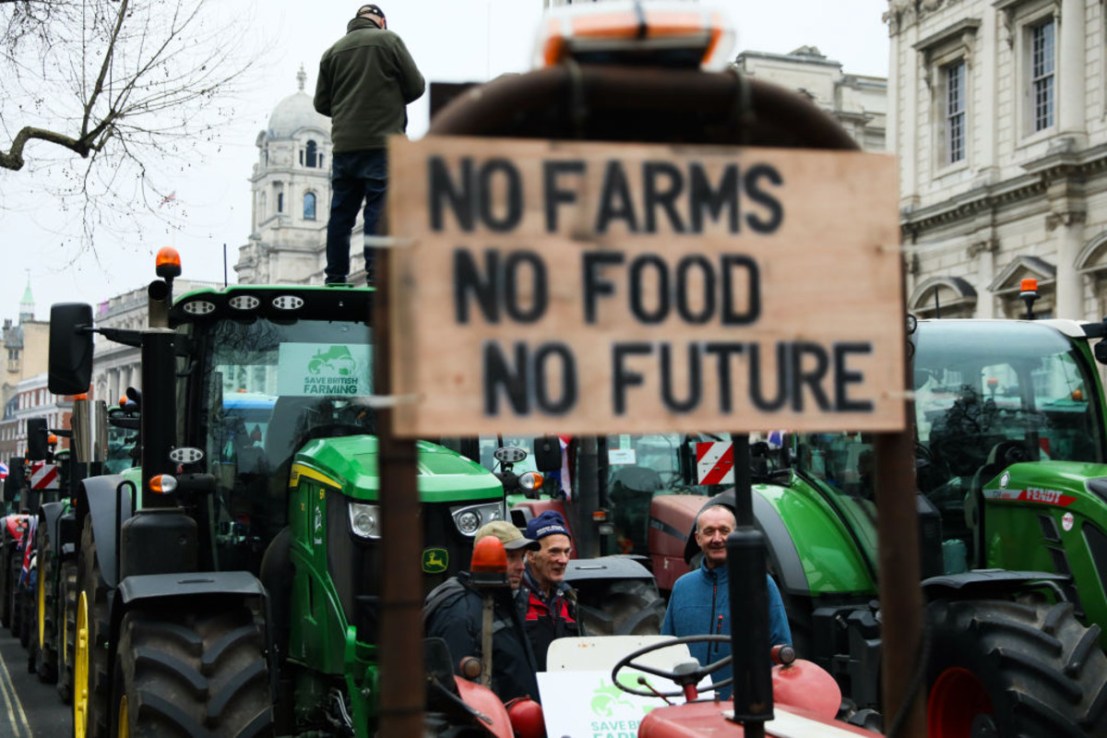 Farmers staged a protest in London on 10 February over the proposed inheritance tax reforms. (Photo by Alishia Abodunde/Getty Images)