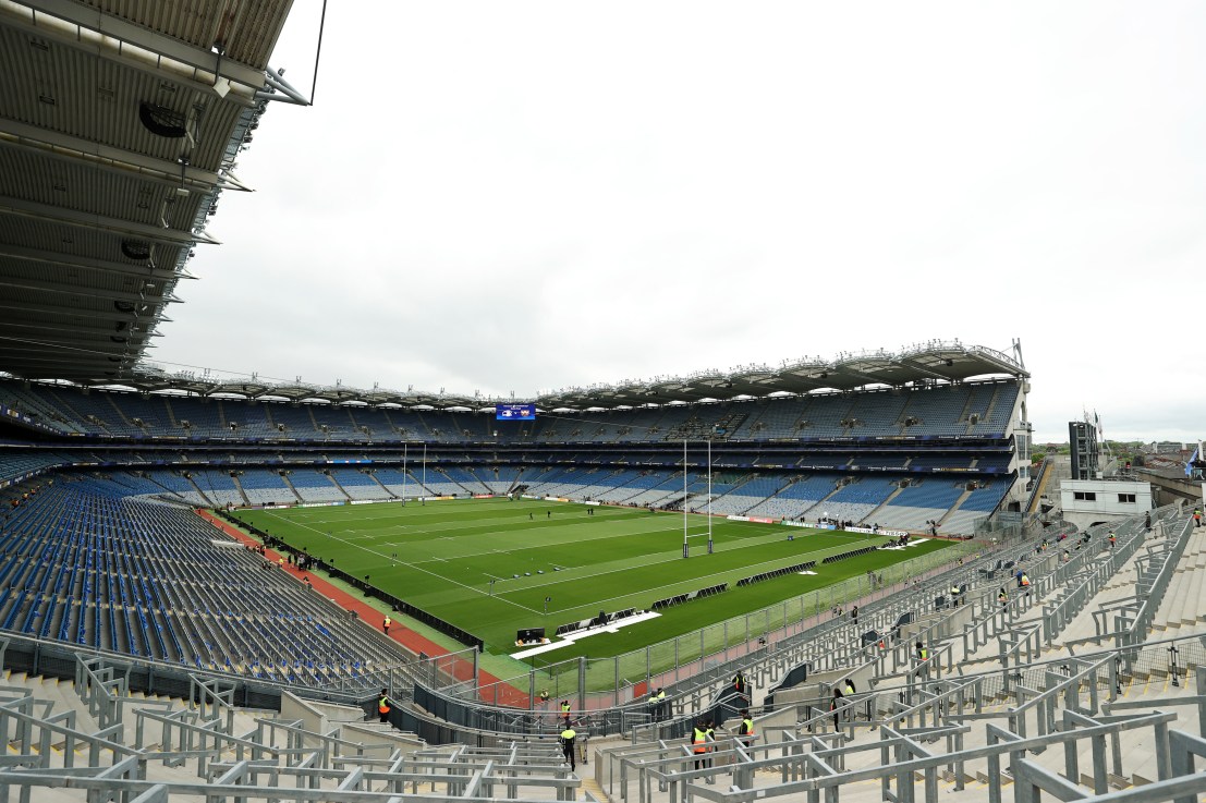 DUBLIN, IRELAND - MAY 04: A general view of the inside of the stadium prior to the Investec Champions Cup Semi Final match between Leinster Rugby and Northampton Saints at Croke Park on May 04, 2024 in Dublin, Ireland. (Photo by David Rogers/Getty Images)