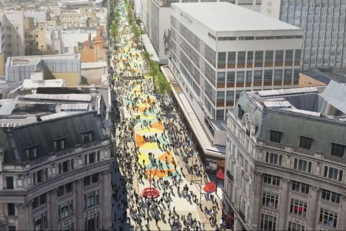 CGI of a pedestrianised Oxford Street in London (Image: Transport for London (TfL))